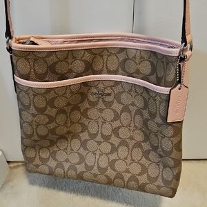 Coach Tan and Pink Signature Crossbody Bag